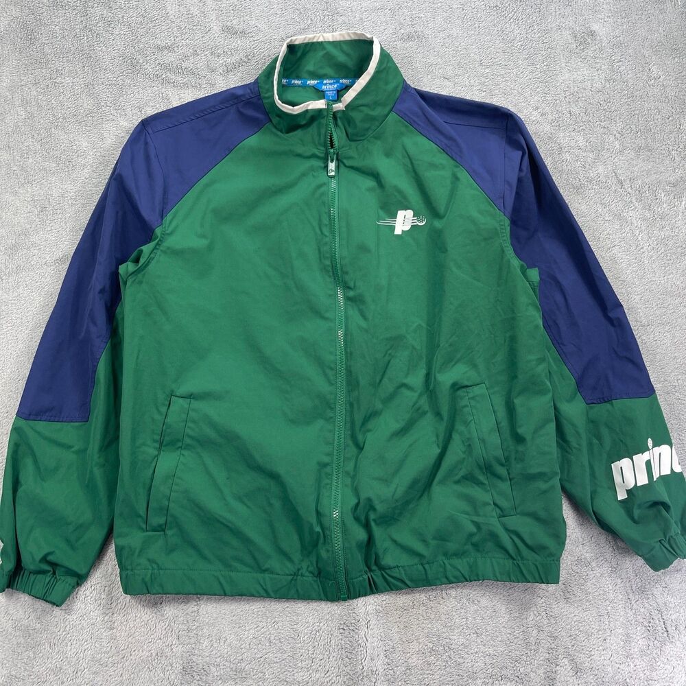 Prince Pickleball Windbreaker Jacket Mens L Green Blue Woven Mock Neck Full Zip